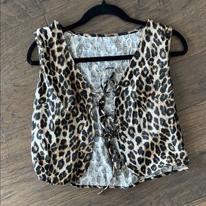 Leopard Print Lace-Up Women's Top